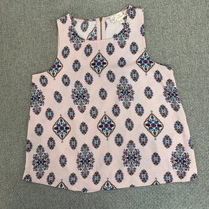 Pink Republic Floral Sleeveless Top Medium baby Pink W/ Blue Red Yellow White